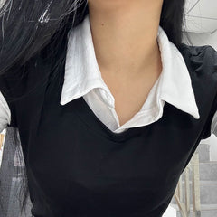Casual Fake Two Piece Short Sleeve Shirt With Collar