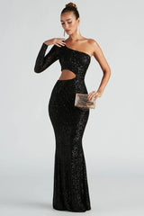 Sassy One Shoulder Sequin Gown