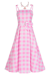 Barbie Movie Margot Pink Plaid Check Dress