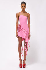 Rose-Detail Ruffled Mini Dress