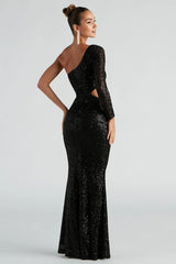 Sassy One Shoulder Sequin Gown