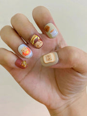 Cute Teddy Bear Short Round Acrylic Nail