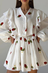 Ruffled Strawberry Print Skirt Set