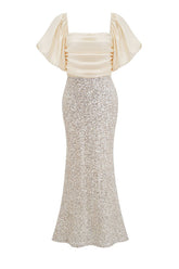Linda Apricot Bow Sequins Maxi Dress