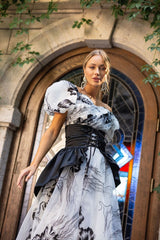 Puff Sleeve Organza Belted Maxi Dress