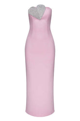 Heart Embellished Strapless Cady Column Dress