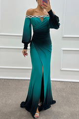 inostorâ„?Gradient Printed Strapless Jewel Detail Slit Gown Dresses