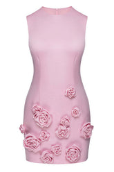 Rose Appliqué Round Neck Cady Dress