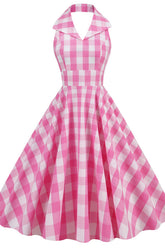 Barbie Movie Margot Pink Plaid Check Dress