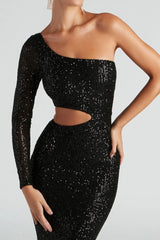 Sassy One Shoulder Sequin Gown