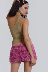 Printed Sequin Asymmetric Top