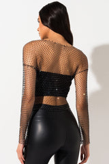 Black Stone Mesh Blouse