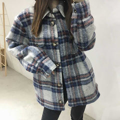 Dyed Pocket Overshirt Check Wool Blend Shirt Jacket