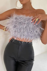 Fancy Strapless Feather Crop Top