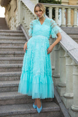 Ruffle Tiered Spotted Tulle Maxi Dress