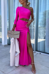 inostorâ„?Dreamy One Shoulder Slit Asymmetrical Maxi Dress