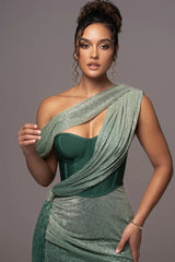 Green Celestina Draped Maxi Dress