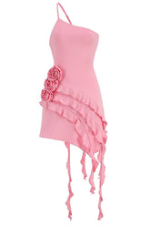 Rose-Detail Ruffled Mini Dress