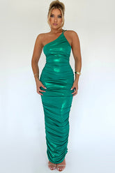 One Shoulder Metallic Maxi Dress