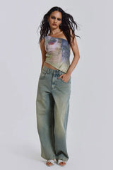 Printed Sequin Asymmetric Top