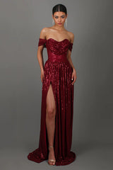 Sequin Dress With Corset & Arm Drapes