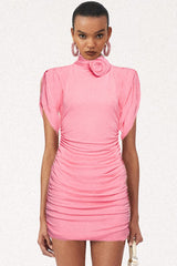 Rose-appliqué Ruched Jersey Minidress