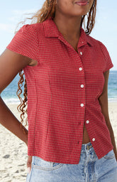 Coastal Charm Plaid Button-Up Shirt