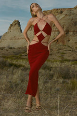 Melina Sexy Halter Wine Dress