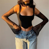 Black Corset Top Mesh Sleeve