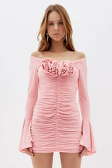 Ruched Roses Mini Dress