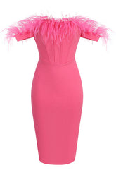 Fashionella Slash Neck Feather Dress