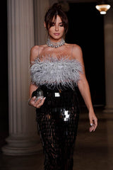 Aleyna Feather Top + Sequin Skirt Set