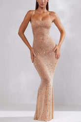 Rhinestone Spaghetti Strap Bodycon Gown
