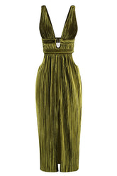 Thyme Velvet Slit Midi Dress