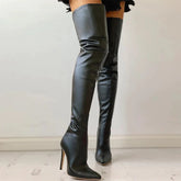Black Leather Over The Knee Boots