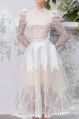 inostorâ„?Silk embroidered hollow dress two piece set