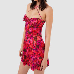 Pink Floral Strapy Mini Dress