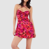 Pink Floral Strapy Mini Dress