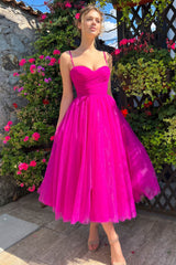 Pleats Spaghetti Straps Midi Dress