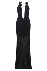 Strapless Plunge Maxi Black Dress