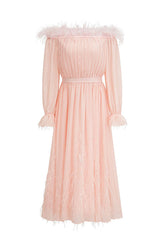 Lilian One Shoulder Feather Long Sleeve Dress