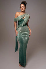 Green Celestina Draped Maxi Dress