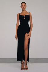 Draped Bustier Ribbed Midi Dress