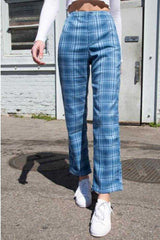 College Retro Gingham Straight Leg Checked Trousers Womens