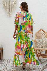 Print Short Sleeve Wide Hem Maxi Dress