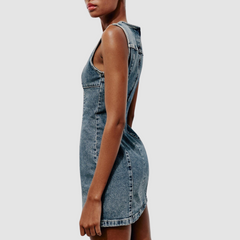 Washed Blue Sleeveless Mini Denim Dress