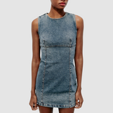 Washed Blue Sleeveless Mini Denim Dress
