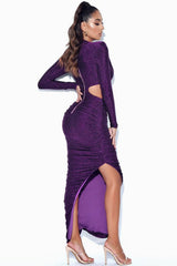 Sparkly Ruched Cutout Split Maxi Dress