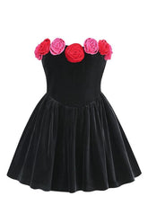 Macrouli Floral Velvet Off Shoulder Mini Dress