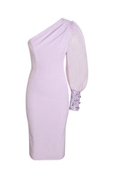 One Sleeve Sequin Detail Midi Dress